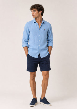 Camisa Lino Garment Dye Azul