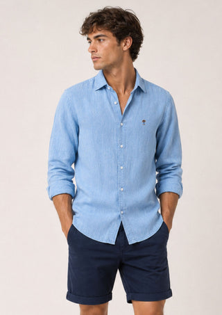 Camisa Lino Garment Dye Azul
