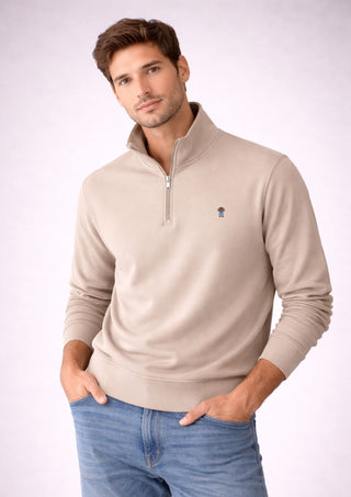 Media Cremallera Algodón Orgánico Logo Beige